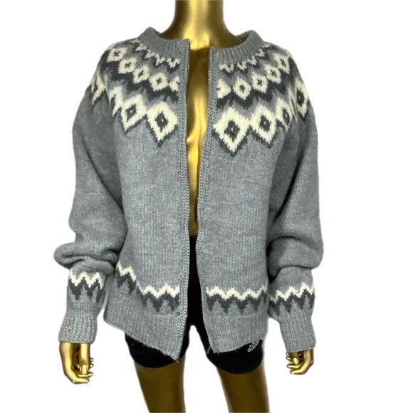 Vintage Wool LL Bean Fair Isle Sweater Zip Cardigan Grunge Holes Chunky Heavy XL - Picture 4 of 14